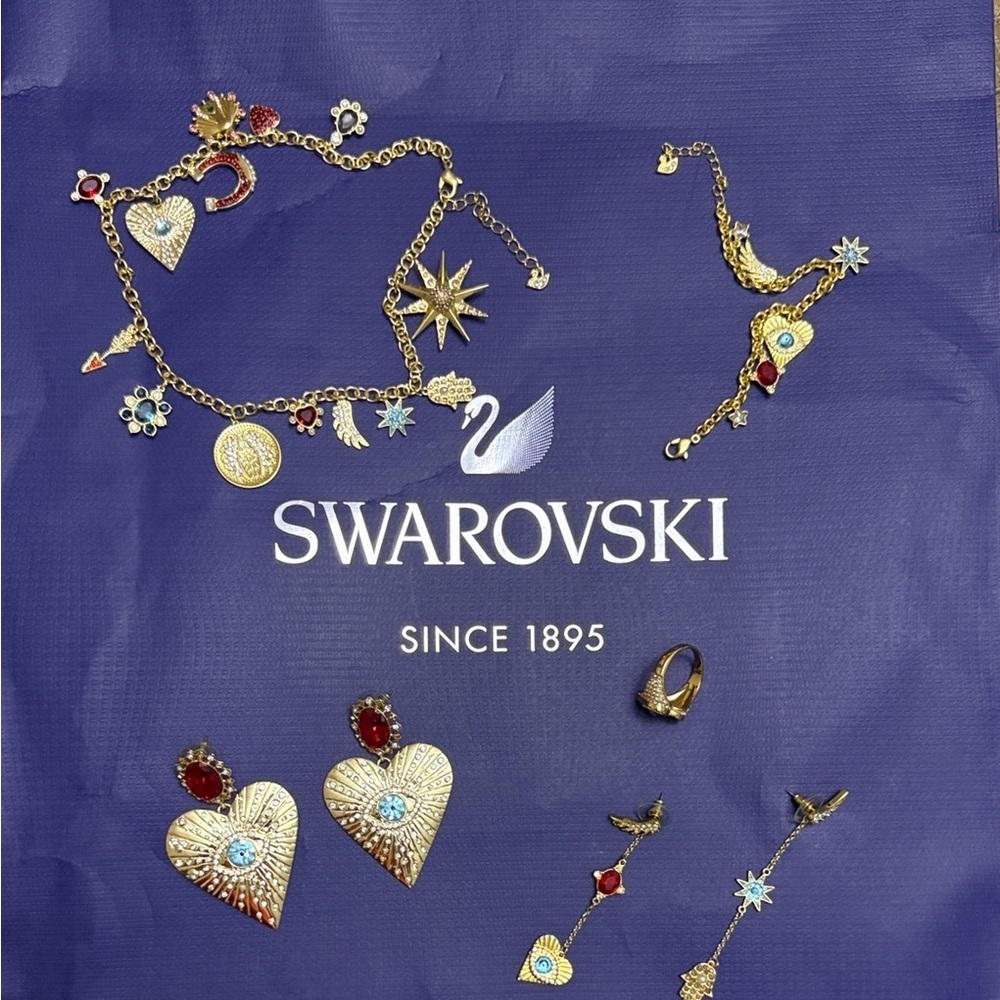 Swarovski Gold and Red Heart Necklace Set